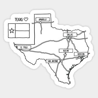 Texas State Map Black Outlines Sticker